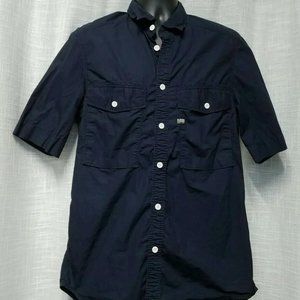 G STAR RAW Navy Blue "Type C" Straight Long Short Sleeve Shirt Men's SZ L